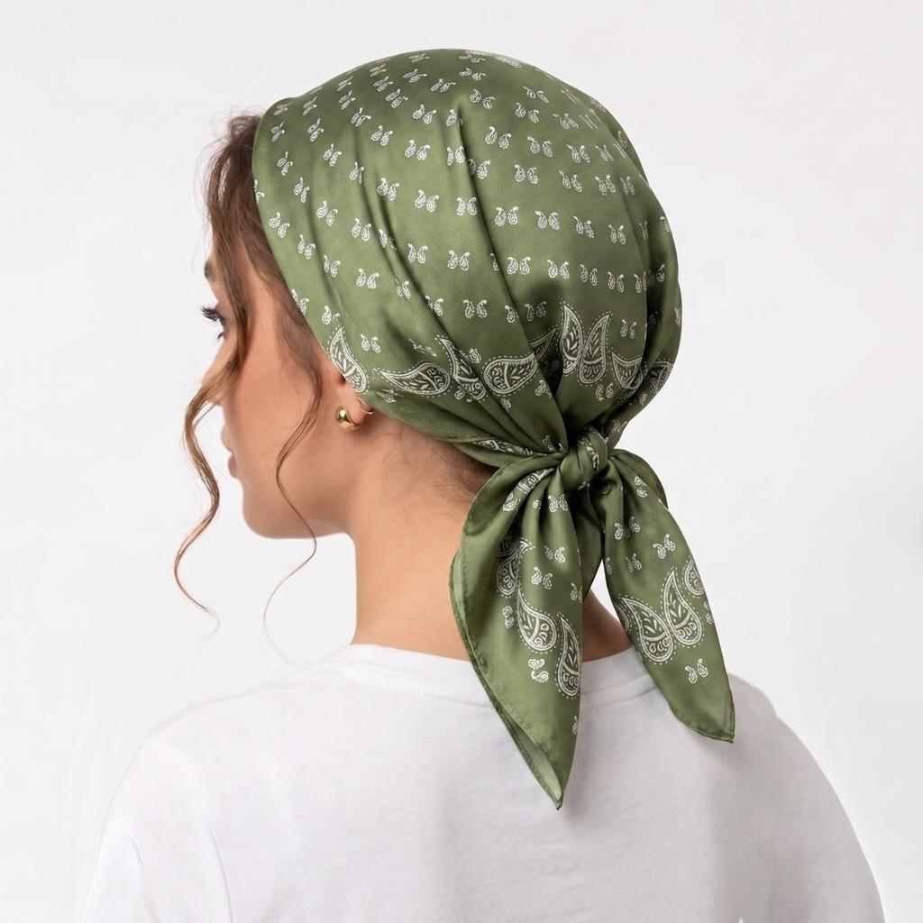 Quadratisches Tuch Damen Hijab Kopftuch Bandana Taschentuch Seidentücher Frau Luxus Winddicht Turban Stirnband Retro Bohemian