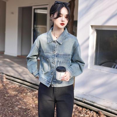 Revers Retro Kurze Jeansjacke Damen Frühling Neu Locker Lässig Kleine Jacke Oberteil