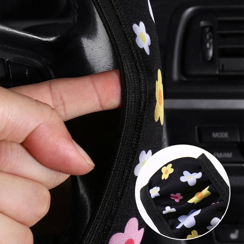Elegant Auto Steering Wheel Covers with Flower Pattern, Soft Fabric Grip, Secure Comfortable Driving Quick Installation