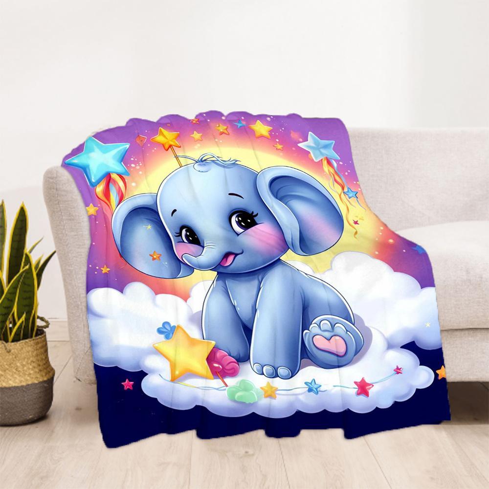 1pc Cute Elephant Fantasy Cloud Flannel Blanket, Comfortable and Warm Blanket, for Camping Sofa Bed and Couch Office029
