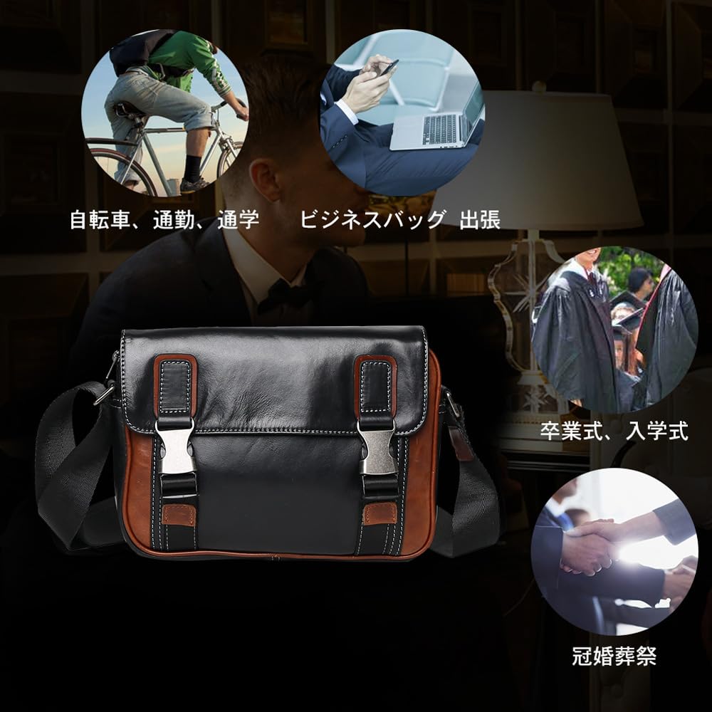 Bolso de Hombro de Cuero de Vaca Natural Curtido Estilo Antiguo Whatna para Hombre, Bolso Cruzado para Pecho, Cabe en iPad 9.7, Bolso de Hombro, Bolso Mensajero Pequeño para