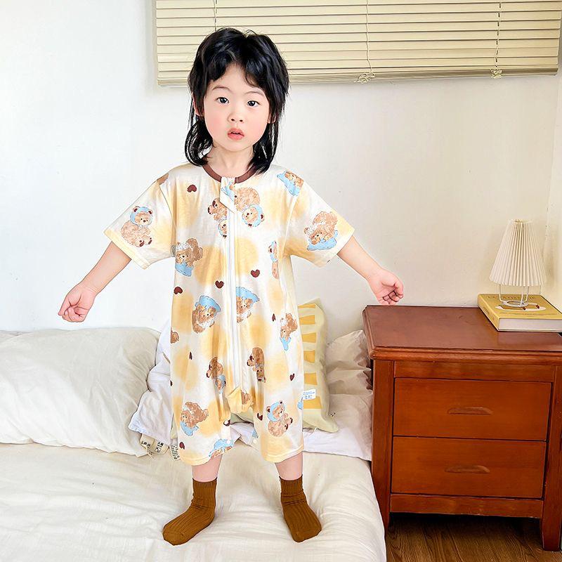 Lightweight Pure Cotton Short Sleeve Baby Sleeping Bag - Anti-kick, Breathable One-piece Pajamas & Crawling Romper for Home Wear