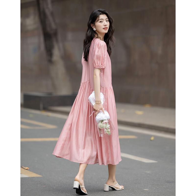 Women's Summer Asymmetric Puff Sleeve A-Line Dress