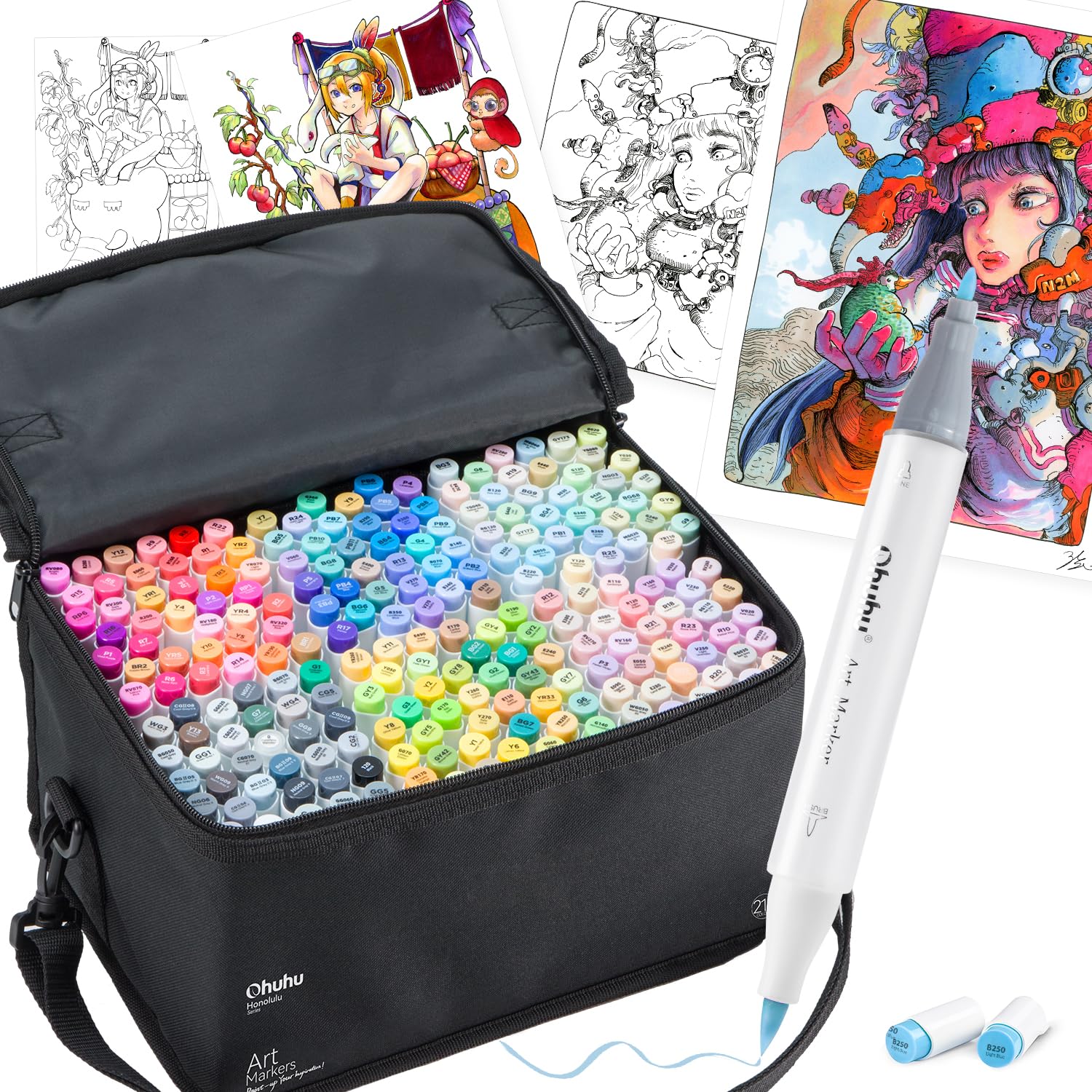 

Охуху Маркер 216 Цветов Профессиональный Включает 1 Блендер Ручки-кисти Серии Гонолулу, (217 ручек), Пастельные/Иллюстрационные маркеры, Кисть/Тонкий наконечник,