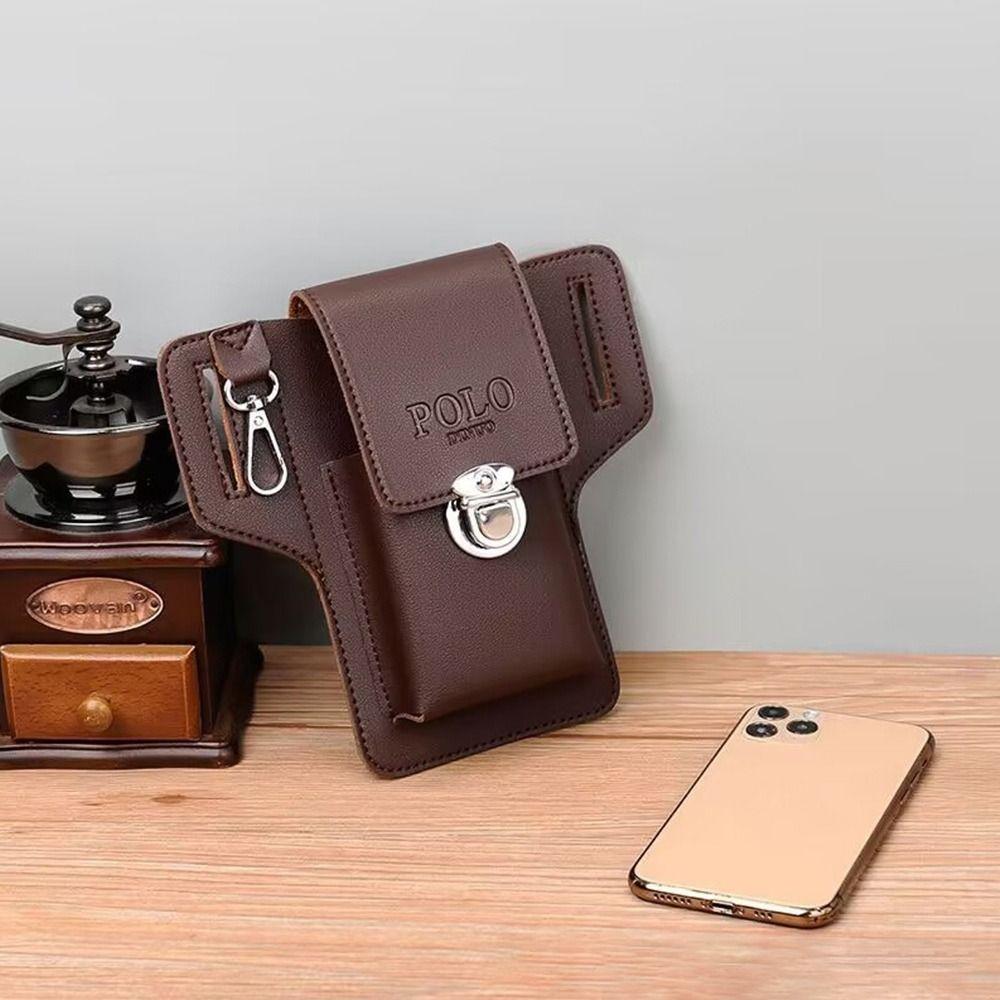 New PU Multifunctional Belt Waist Bag PU Solid Color Phone Waist Bag Portable Vintage Leather Bag Outdoor Sports Bag Man Gifts