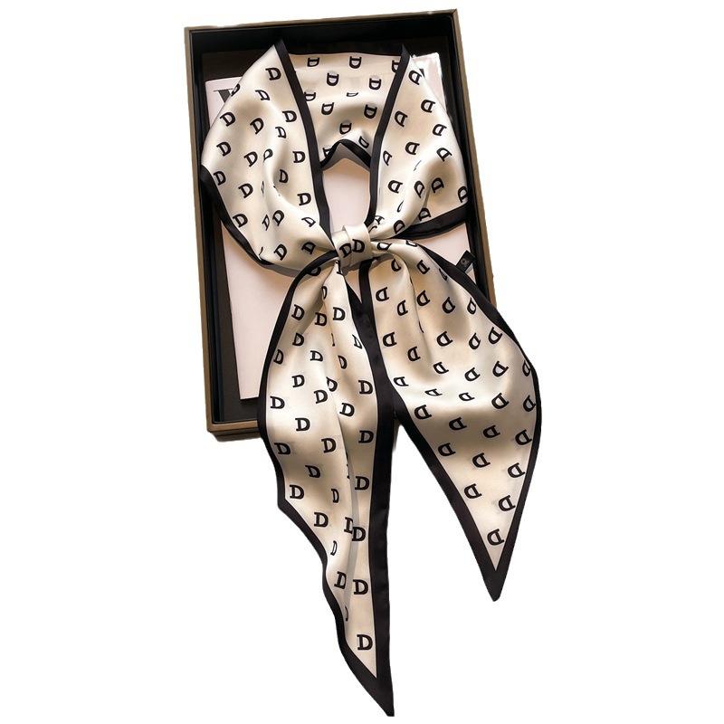 Thin Scarf Fashionable Women's Headscarf Small Silk Scarf Decoration Spring and Autumn Versatile Korean Thin Narrow Streamer Diagonal Scarf Temperamen