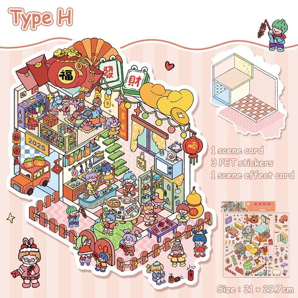 3D Miniature Scene 3D Stickers DIY Landscape Notebook Sticker Cartoon Visual Stacking Sticker