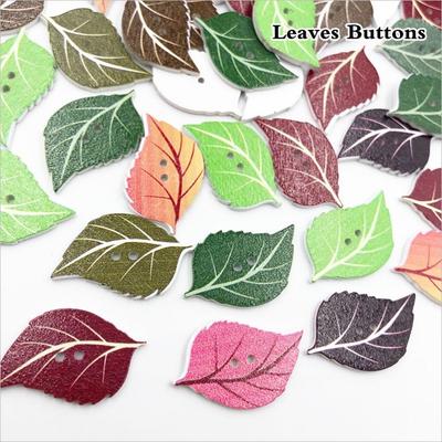 50 sztuk drewniane guziki mieszane kolory w kształcie liścia guziki do szycia DIY Craft akcesoria do scrapbookingu