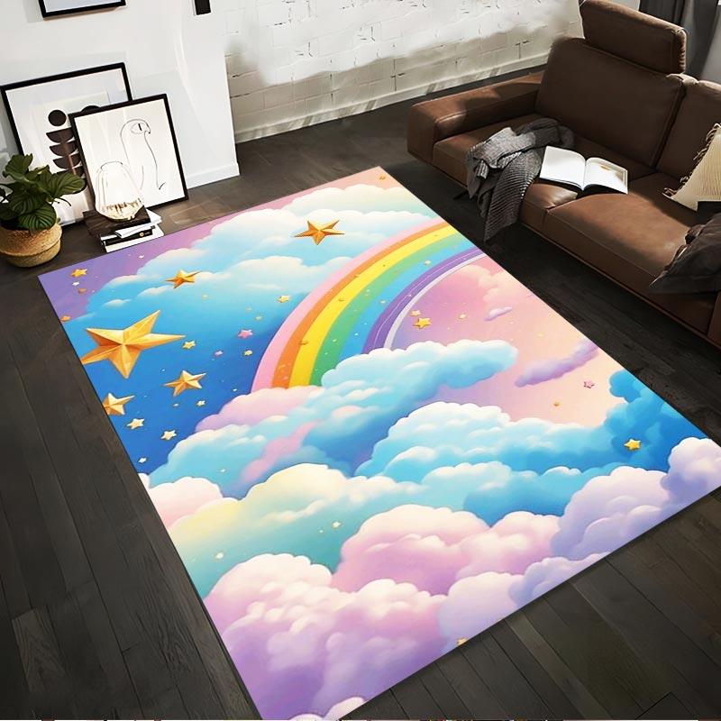 

Colorful Sky-Themed Carpet with Rainbow, Stars, and Clouds Pattern Suitable for use as an anti-slip for living room bedroom sofas 40x60cm( 15x23in )