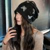 Niche Design Butterfly Pile Hat Female Hottie Wind Big Head Circumference Show Face Small Cold Hat Windproof Bag Head Confinement Hat