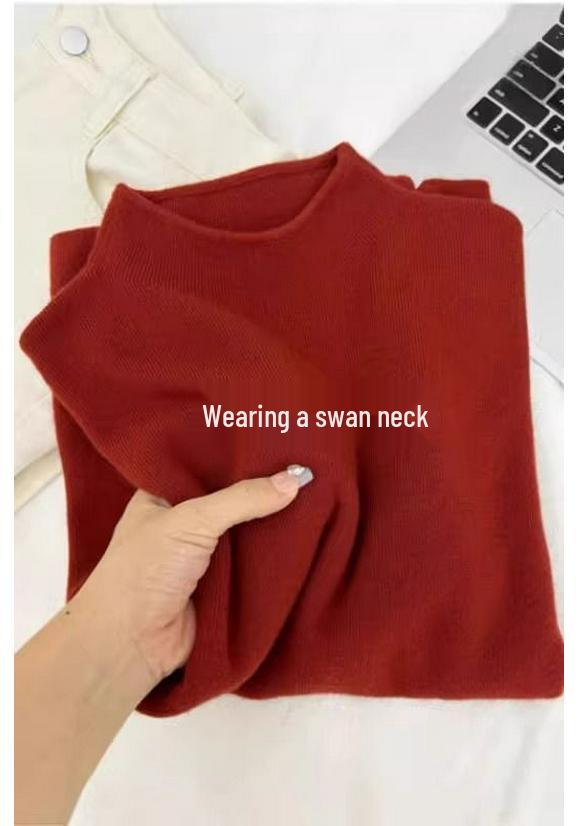 Women's High-End Slim Fit Knit Sweater with Half-High Neck and Long Sleeves for Fall and Winter