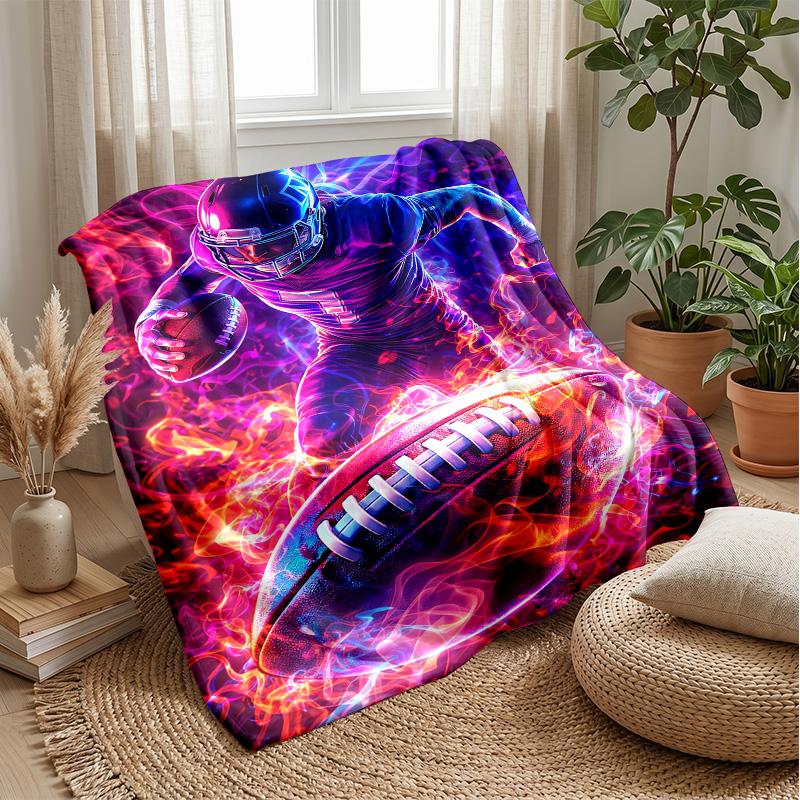 Football Pixel Pattern Theme Blanket Lightweight Warm Flannel Blanket Decorative Throw Blanket for Home Decoration
