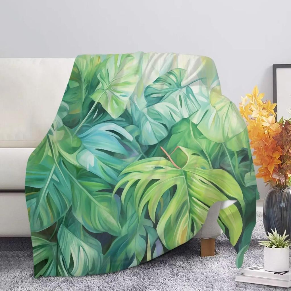 Monstera Deliciosa Palms Throw Blanket Tropical Plants Home Soft Cozy Blanket Lightweight Microplush Decor Blankets All Season