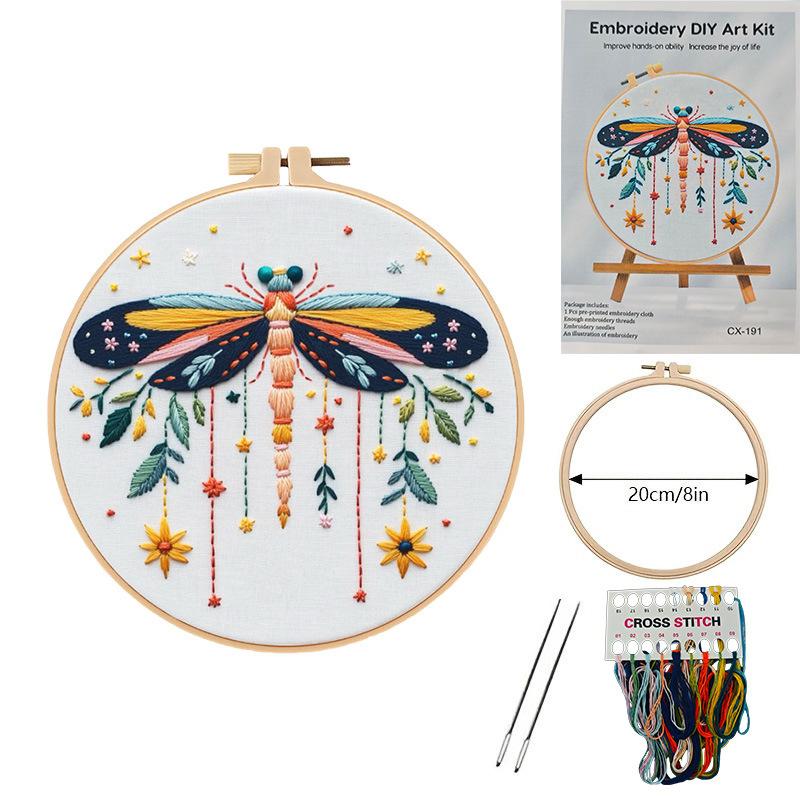 1set Dragonfly and Fallen Leaves Themed Embroidery DIY Materials, Including Tools, Suitable for Beginners. Hand Embroidery Fabric Material Set