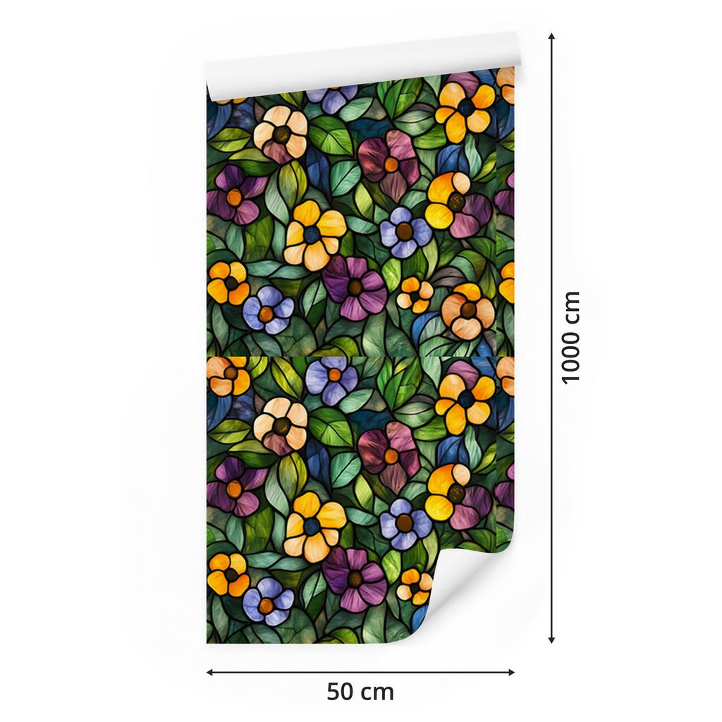 Wallpaper Stained Glass Flowers Bottle Green and Olive 50x1000