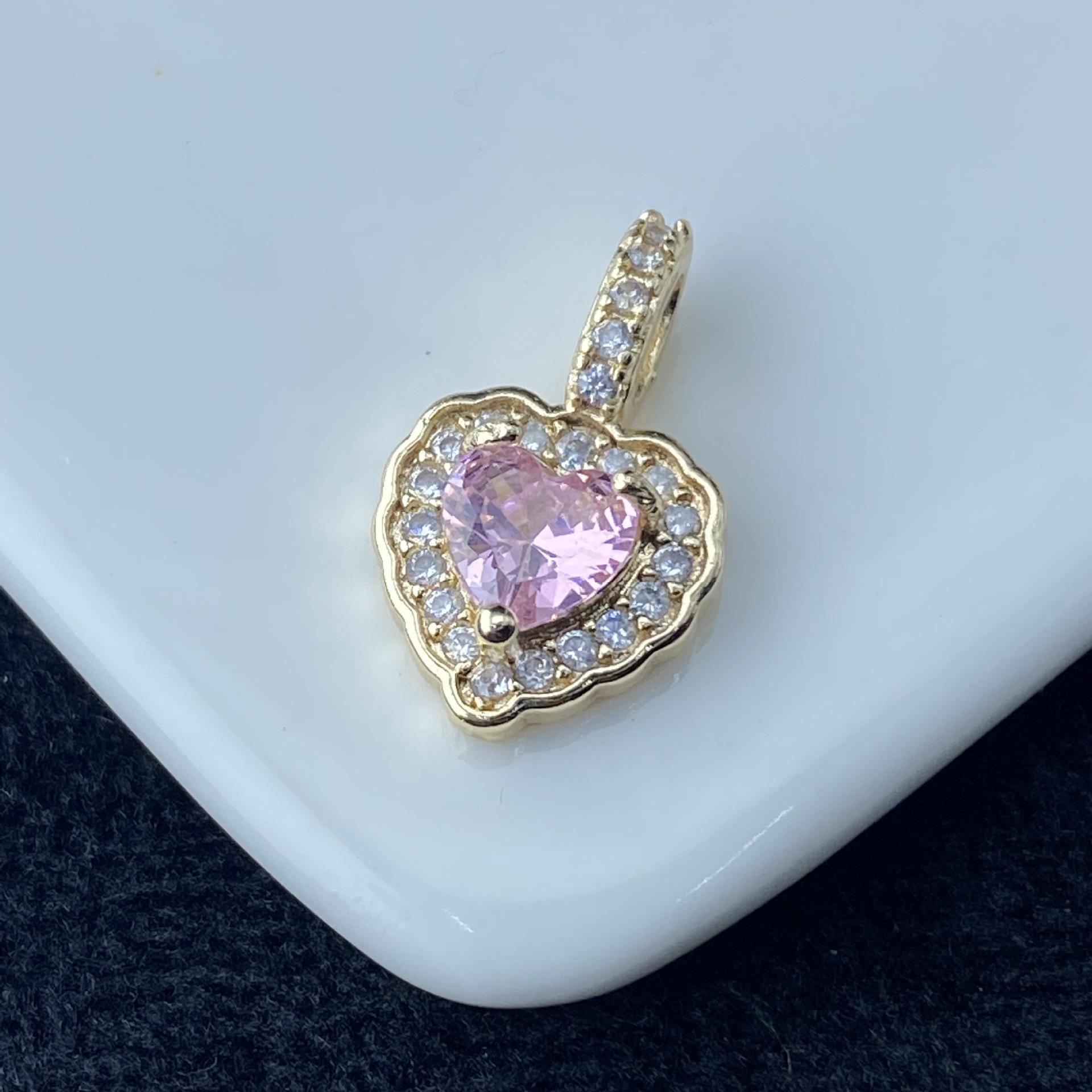 Rhinestone Peach Heart Pendant with Zircon, Color-Preserving Crystal Beading Jewelry Accessory