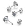 Double Sided CZ Screw Back Stud Earrings Round Clear Zircon Silver‑Tone Men Women Ear Piercing Jewelry