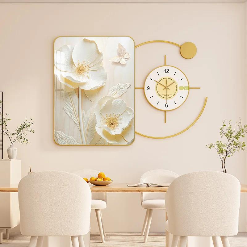 Modern style restaurant wall hanging jewelry crystal porcelain combination decoration hanging picture dining table wall clock