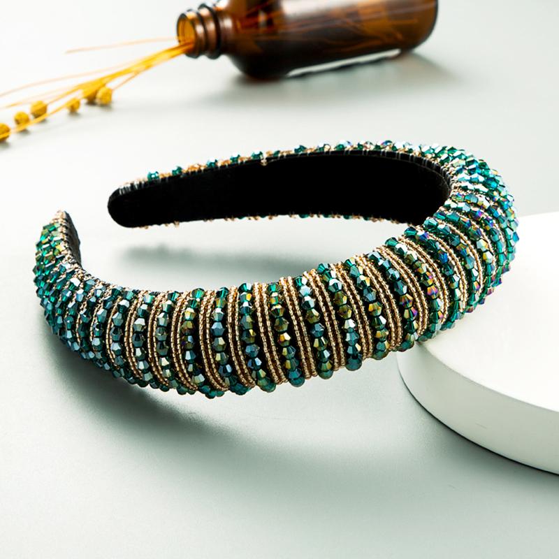1Pc Padded Head Crown Elegance Crystal Beaded Multicolor Wide Edge Baroque Women's Hair Band Headband