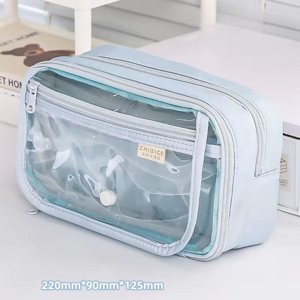 Multi-layer Transparent Pen Bag Zipper Stationery Box Transparent Pencil case  School
