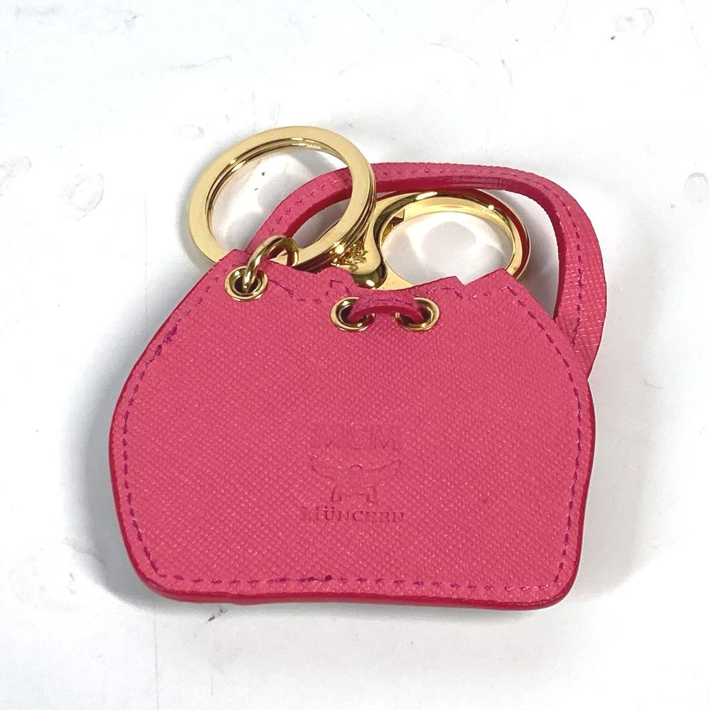 MCM Vicetos logo Bag Design Bag Charm Key Holder Leather Beige/pink Unused