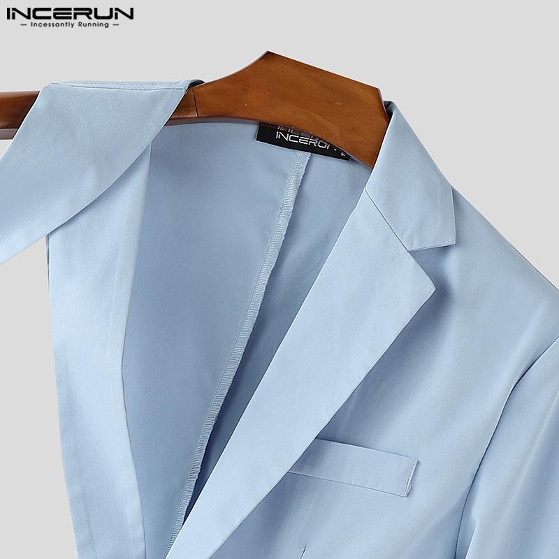 INCERUN Men One Shoulder Long Sleeve Button Cutout Bandage Blazer Irregular Coats