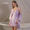 Women's Plus Size Satin Deep V Padded Backless Sleep Dress with Robe Lounge Set