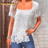 Women's Fashion Casual Solid Color Print Short Sleeve  Square Collar  Blouses & Shirts