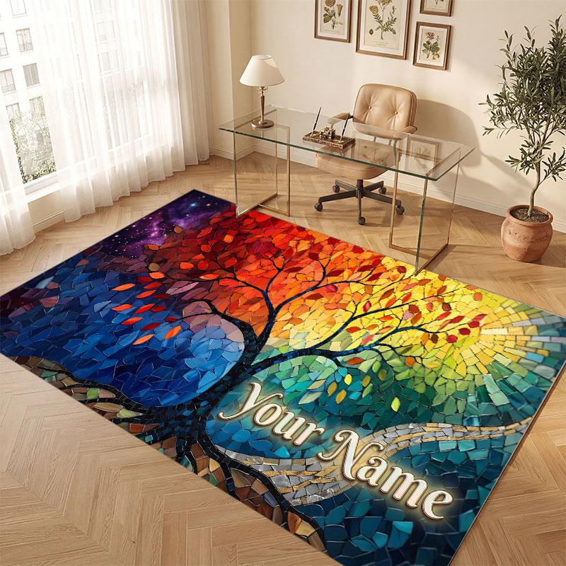 Nature Library Travel Theme Crystal Velvet Floor Rug Personalized Custom Name Text Warm Carpet Home Decoration
