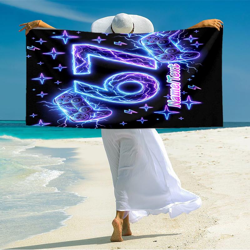 1PC Custom Name Energetic Neon Celebration Beach Towel Highly Absorbent And Sand-Resistant Towel for Swimming, Pool, Yoga, And Travel Lightweight