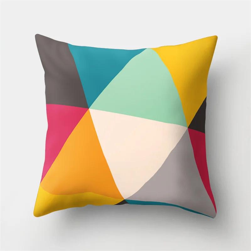 45x45cm Rainbow Geometric Sunset Pillow Cover Abstract Patchwork Stripe Cushion  Sofa Office   Home Decor