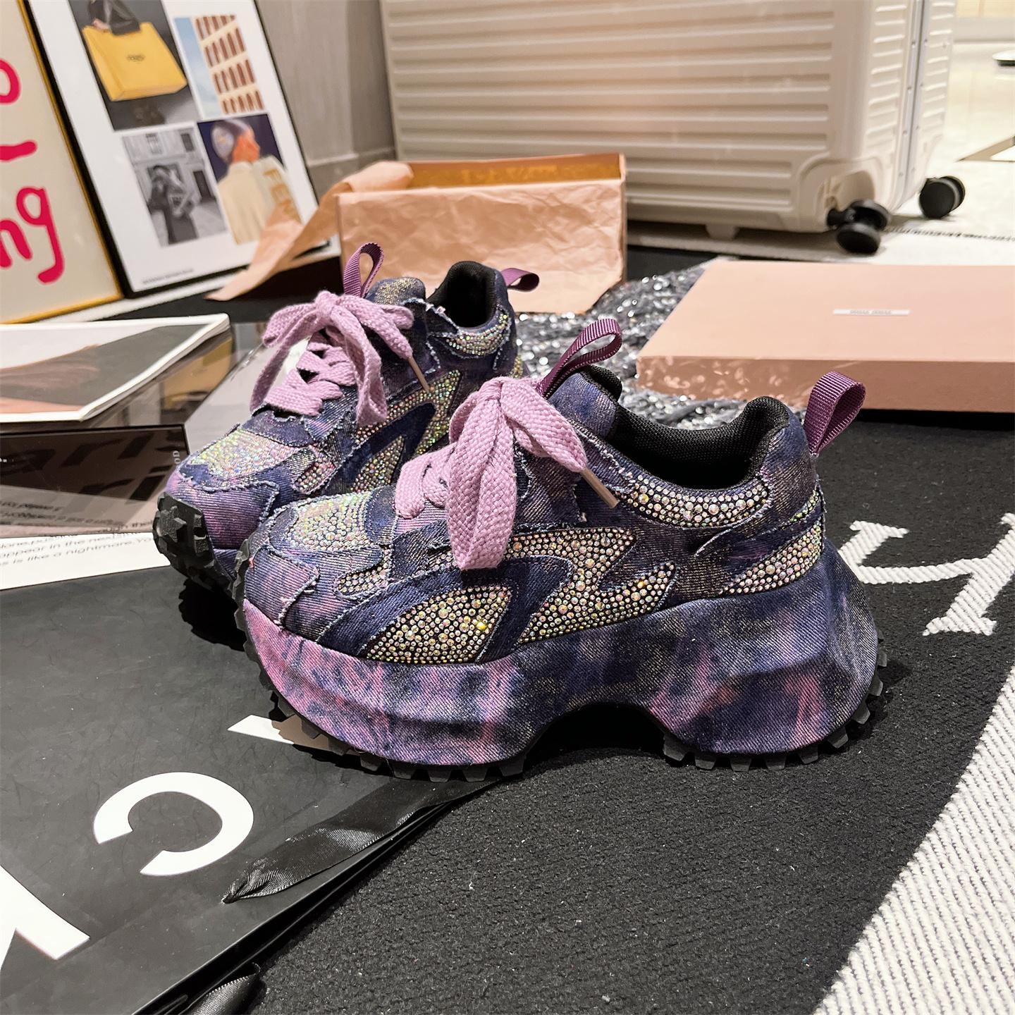 

Новые женские кроссовки Роскошные хрустальные балетки на платформе Спортивная обувь Тренд 2025 Зимняя обувь На шнуровке Для ходьбы Бега Zapatos 42 фиолетовый