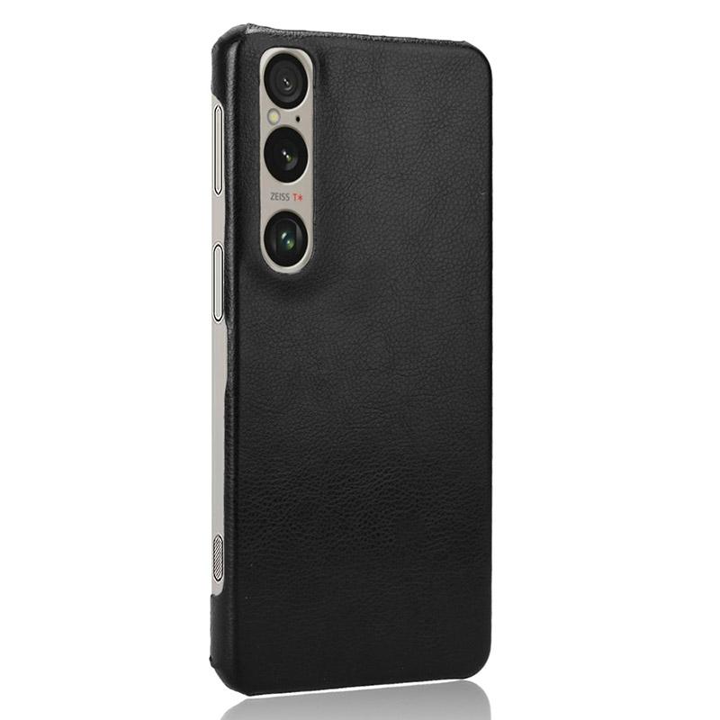 

For Sony Xperia 1 VI Case PU Leather+Hard PC Slim Litchi Texture Phone Cover Black