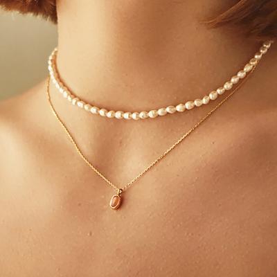 Charmy 16k goud verguld perzik maansteen-ketting