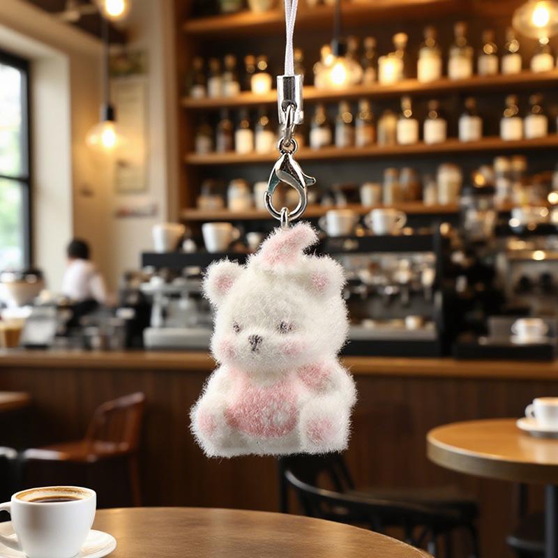 Cute Flocked 3D Resin Bear Keychain Sweet Creative Student Phone Chain Pendant Bag Accessory Phone Strap Gift
