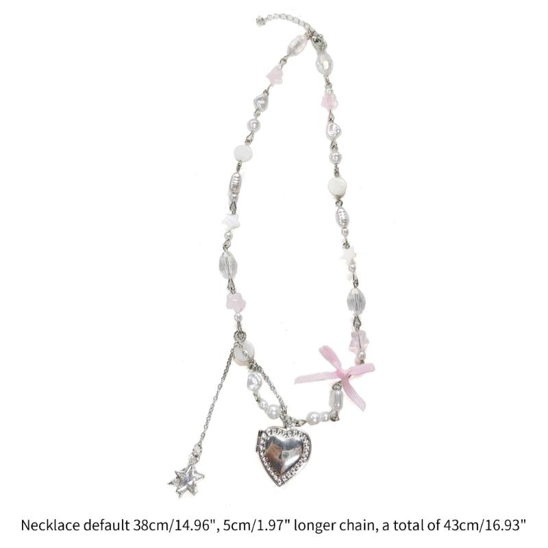 Vintage Goth Bowknot Heart Pendant Choker Clavicle Chain Necklace For Women Girl Punk Collar Aesthetic Y2K Jewelry Gift