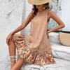 Summer Elegant Dresses for Women Loose Pleated Beach Sundress bohemia Floral Print Dress Ruffle sleeveless Sweet tank Mini Dress