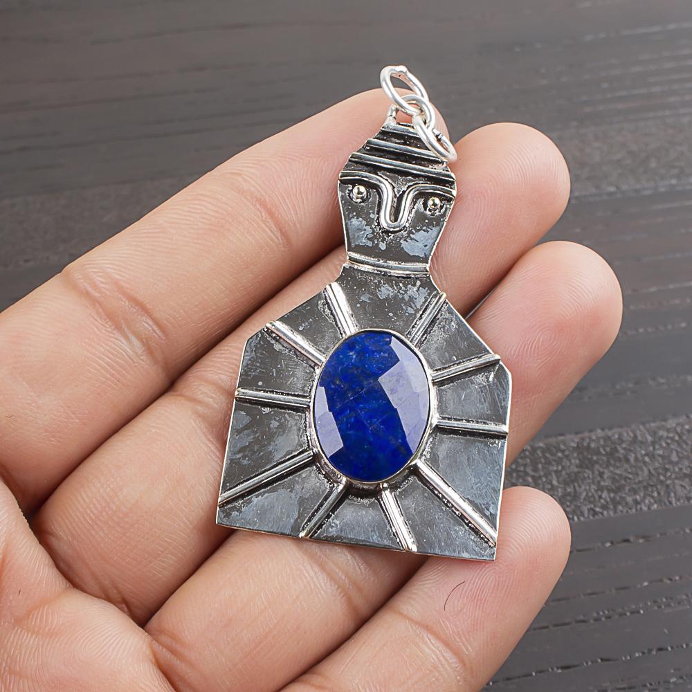 

Natural Lapis Lazuli Gemstone 925 Sterling Silver Jewelry Designer Pendant 2.2 AJP-1948