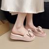 Slope Heel Slippers Summer New Round Head Open Toe Metal Buckle Butterfly Knot Waterproof Platform Non-slip Heel Shoes