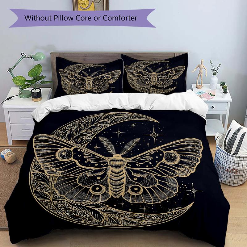 

3pcs Moth & Moon Bedding Set - Includes Quilt Cover and Pillowcases, Suitable for All Seasons, Machine Washable - Ideal Gift for Family and 135cm*200cm
