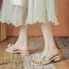 Coarse heel non-slip slippers female summer 2025 new fairy wind diamonds with skirt wear beach slippers