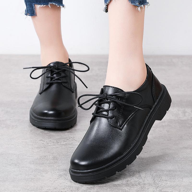 Platform Loafers Single Shoes British Style Small Leather Shoes Spring Thick Heel Lace-Up College Shoes Women
