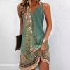 European and American Women's Floral Button A-line V-neck Sleeveless Dress, 2024 Fashion Trend.