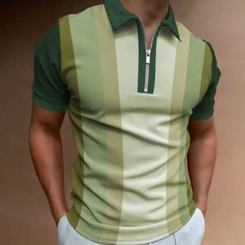 Men Polo Shirt Short Sleeve Stripe 3d Print Tops Fashion Polyester Breathable Comfortable Polos Shirts