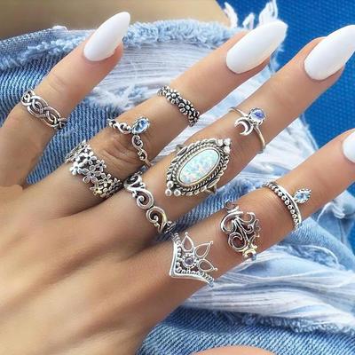European & American Opal Diamond Crescent 10-Piece Ring Set