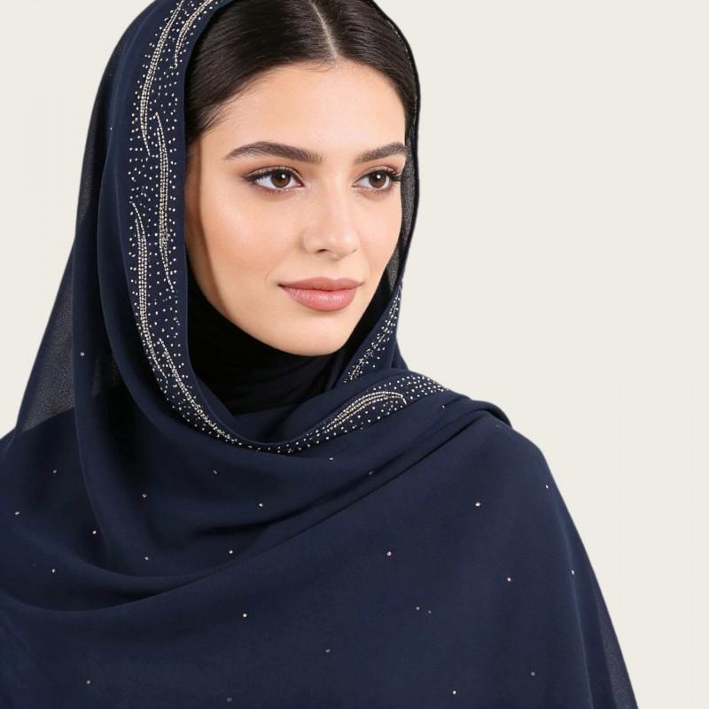 Womens Chiffon Scarf With Rhinestone Pearl Embellishment Ethnic Style Long Wrap Headband Accessory Elegant Lady Fashion