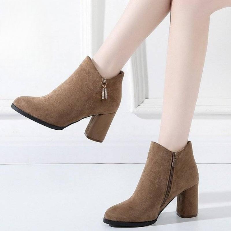 Pointed Toe Warm Heeled Women's Ankle Boots Autumn Winter Suede Female Short Shoes Comfortable and Elegant Trend 2025 Booties