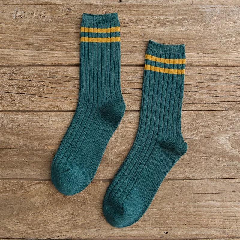 

Parallel Bar Socks Medium Tube College Style Retro Color Stacking Socks Trendy Cotton Socks One size зелений