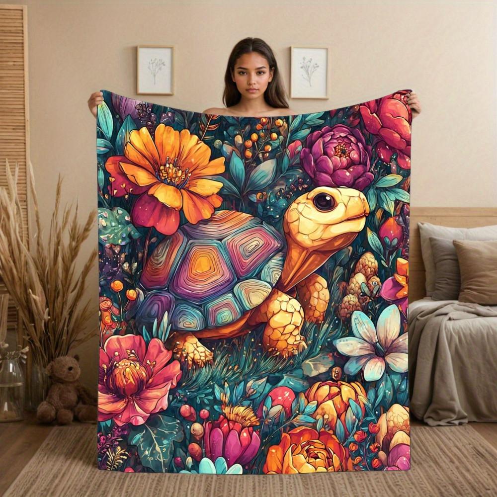 Turtle Floral Blanket - Soft Cozy Flannel Nautical & Floral Lover Throw