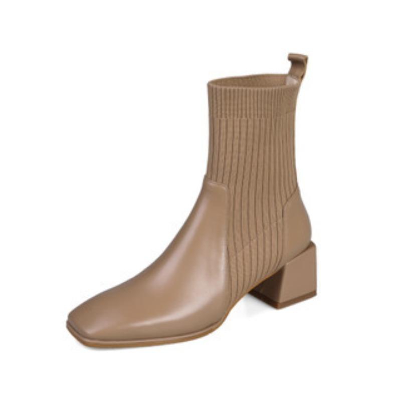Autumn Winter Knitted Boots Women New High Socks Shoes Women Fashion Slip on High Heels Retro Elastic Botas De Mujer